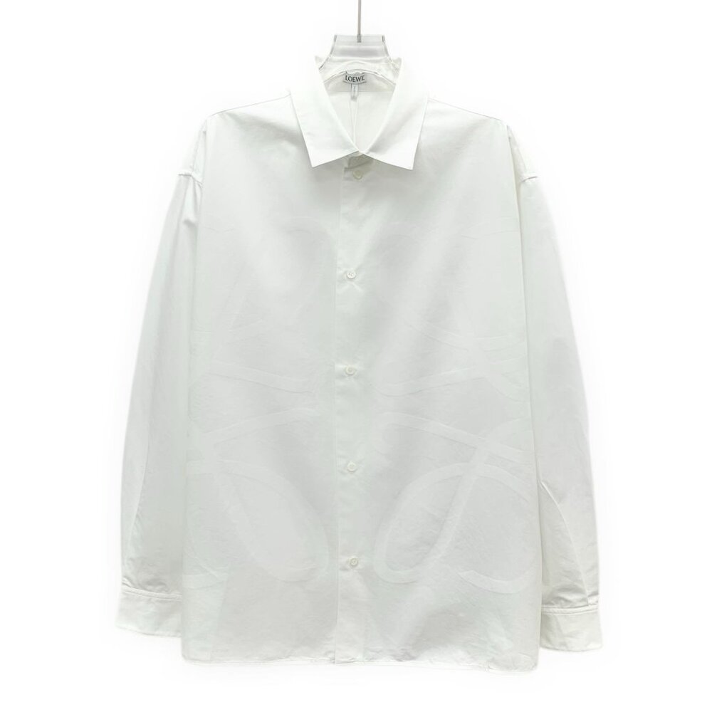 Loewe White Logo-Printed Cotton Collared Single-Breasted Long-Sleeve Shirt, Size